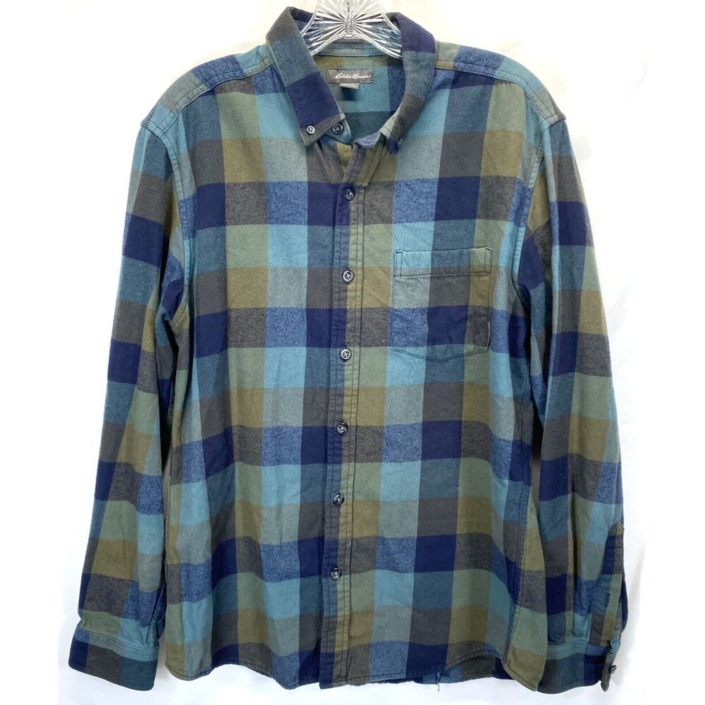 Eddie Bauer Classic Fit Shirt Men's Medium Plaid Flannel Long Sleeve w/ defect**